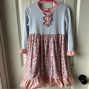 Stitchy Fish Floral Plaid Ruffle Kids Dress